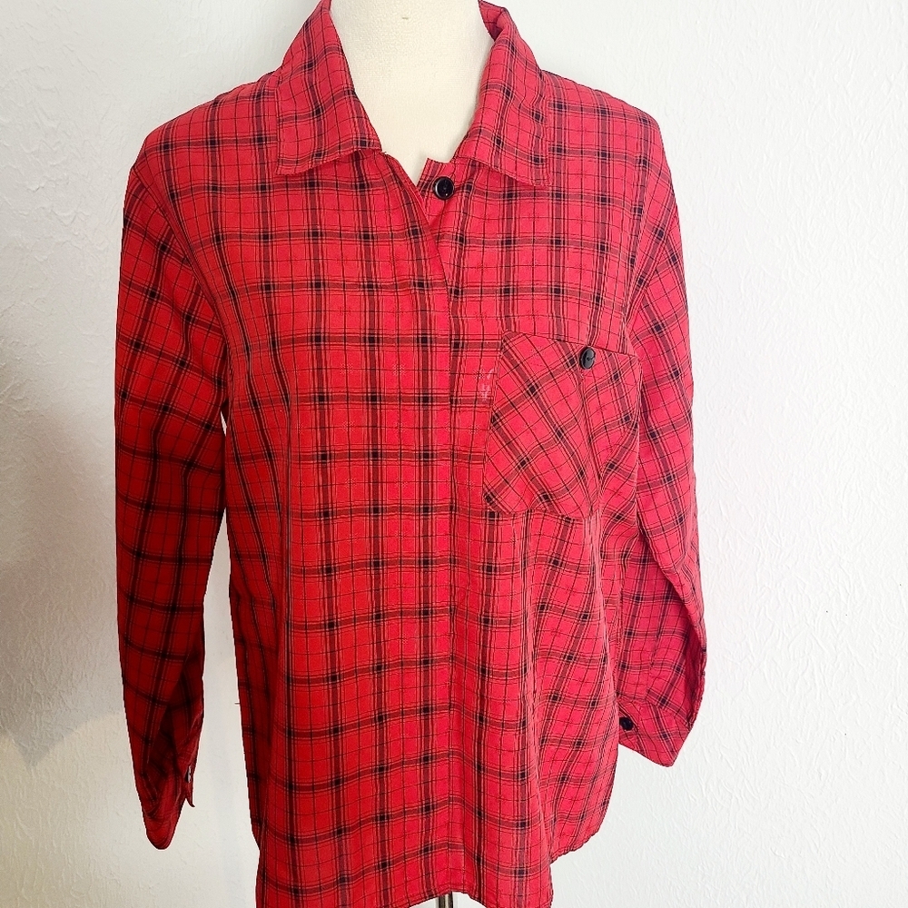 Gianna Bellini Vintage Red & Black Plaid Button-down Shirt, Size 14